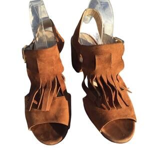 Amalfi sandals heels womens 10 M 10M fringe Italy western southwest tan suede